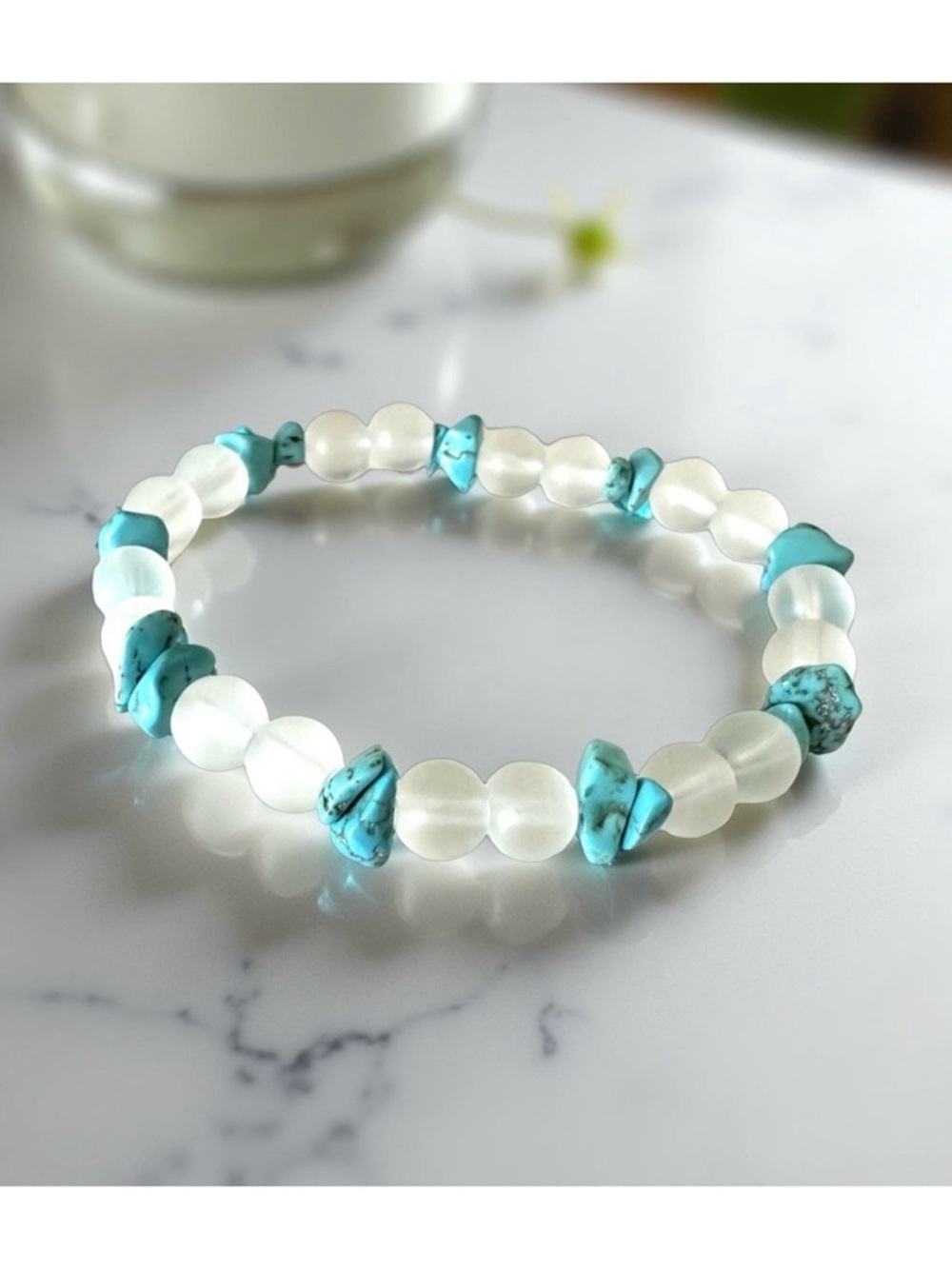 🔴 5 for $10 ONE Turquoise Clear Beaded Bracelet Stretch Stackable Boho Style